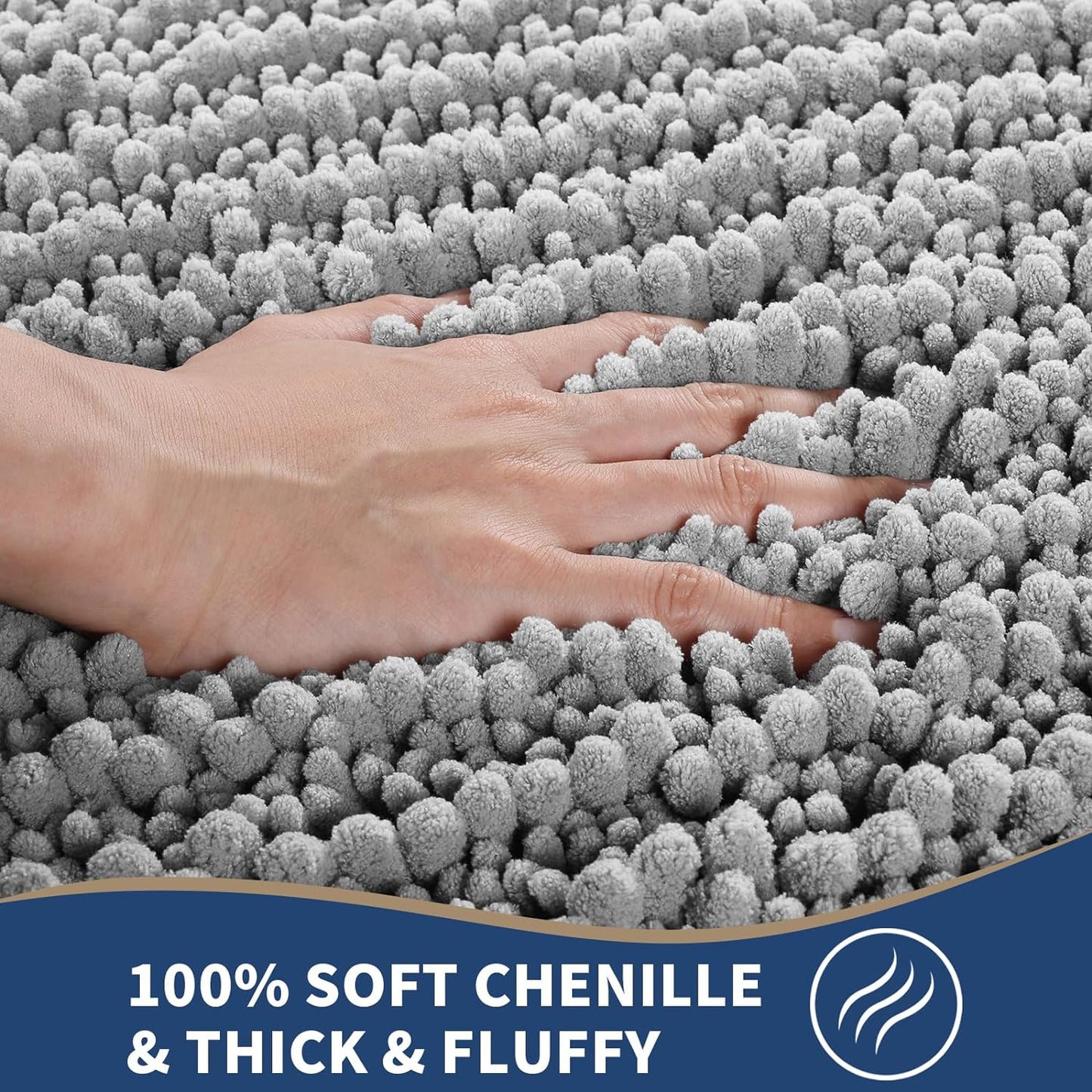 Bathroom Rugs Sets 2 Piece - Luxury Chenille Shaggy Bath Mat, Super Absorbent & Non Slip & Quick Dry, Soft Thick Bathroom Carpet for Tub Shower Floor, Machine Washable, 32X20+24X17 Inch, Grey