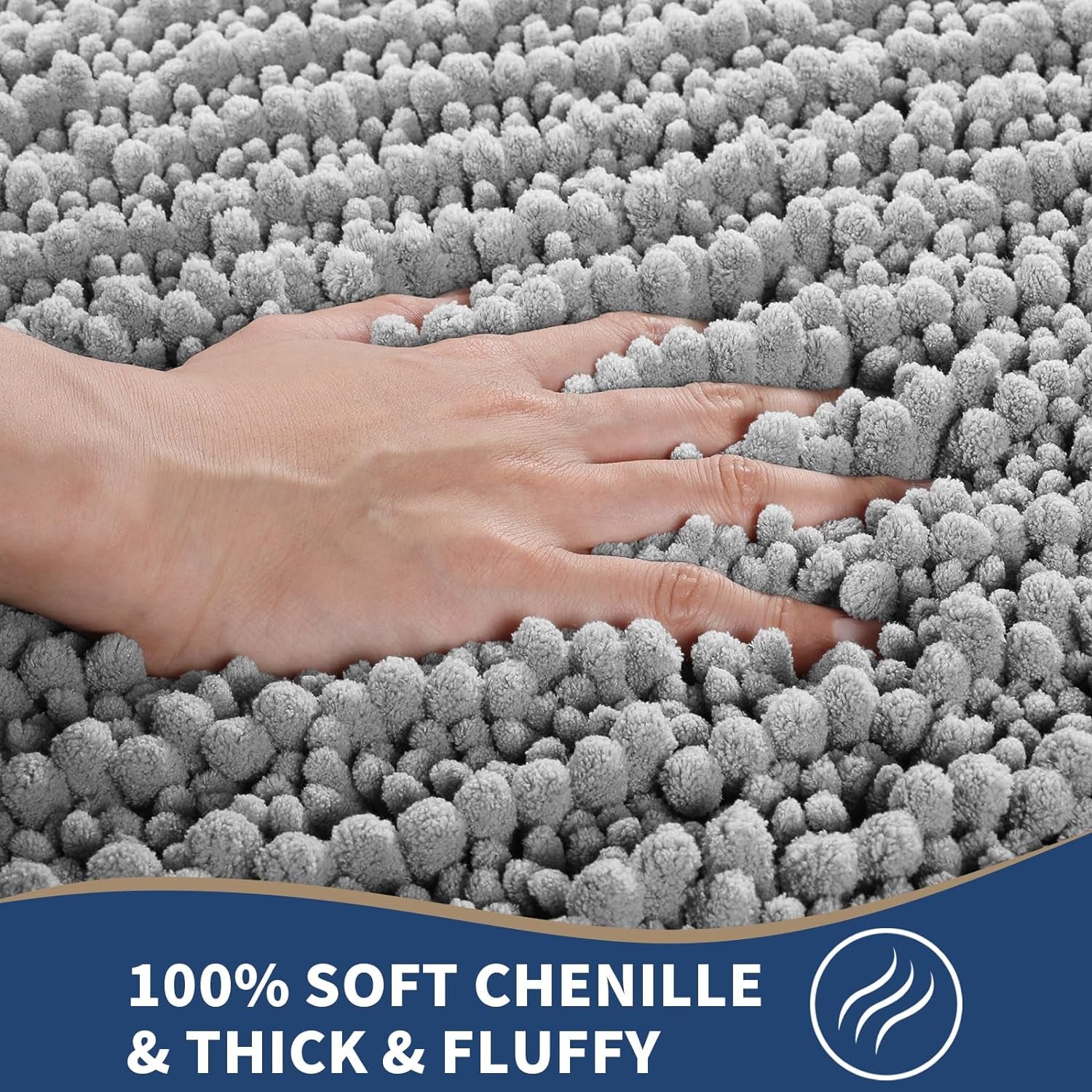 Bathroom Rugs Sets 2 Piece - Luxury Chenille Shaggy Bath Mat, Super Absorbent & Non Slip & Quick Dry, Soft Thick Bathroom Carpet for Tub Shower Floor, Machine Washable, 32X20+24X17 Inch, Grey