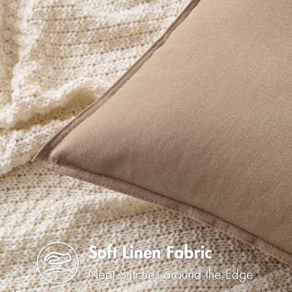 Set of 2 Coco Brown Decorative Pillow Covers 24x24 Inches - Linen Cushion Covers for Modern Farmhouse Home Decor, Ideal for Sofa and Living Room