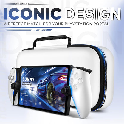 Carry Case for Playstation Portal Remote Player for PS 5 Console Holds Accessories, Portable Hard Shell Pouch Anti-Drop Travel Bag with Protective Storage Mesh Pocket,Travel Friendly, White
