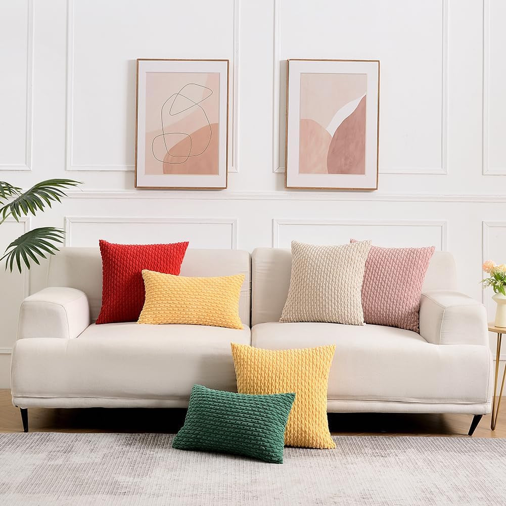 Set of 2 Pink Lumbar Decorative Throw Pillow Covers 12X20 Inch for Couch Living Room Bed Sofa, Modern Farmhouse Boho Home Decor, Soft Plush Corduroy Rectangle Cushion Case 30X50 Cm