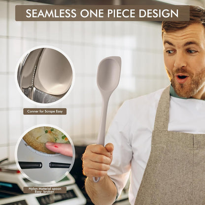 Heat Resistant Silicone Cooking Spoon Spatula, Large Kitchen Solid and Slotted Spoons for Mixing, Serving, Scraping, Non-Stick, Dishwasher Safe Khaki 12.5Inch