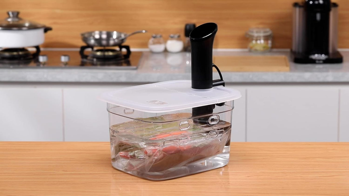 Sous Vide Container 12 Quarts with Collapsible Hinge Lid and Removable Built-In Rack Compatible with Anova Nano AN400 and AN500-US00 and Instant Pot and Breville Joule Sous Vide Cooker