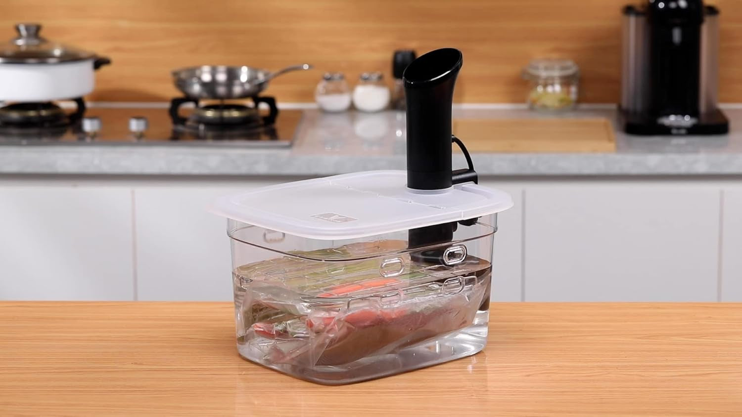 Sous Vide Container 12 Quarts with Collapsible Hinge Lid and Removable Built-In Rack Compatible with Anova Nano AN400 and AN500-US00 and Instant Pot and Breville Joule Sous Vide Cooker