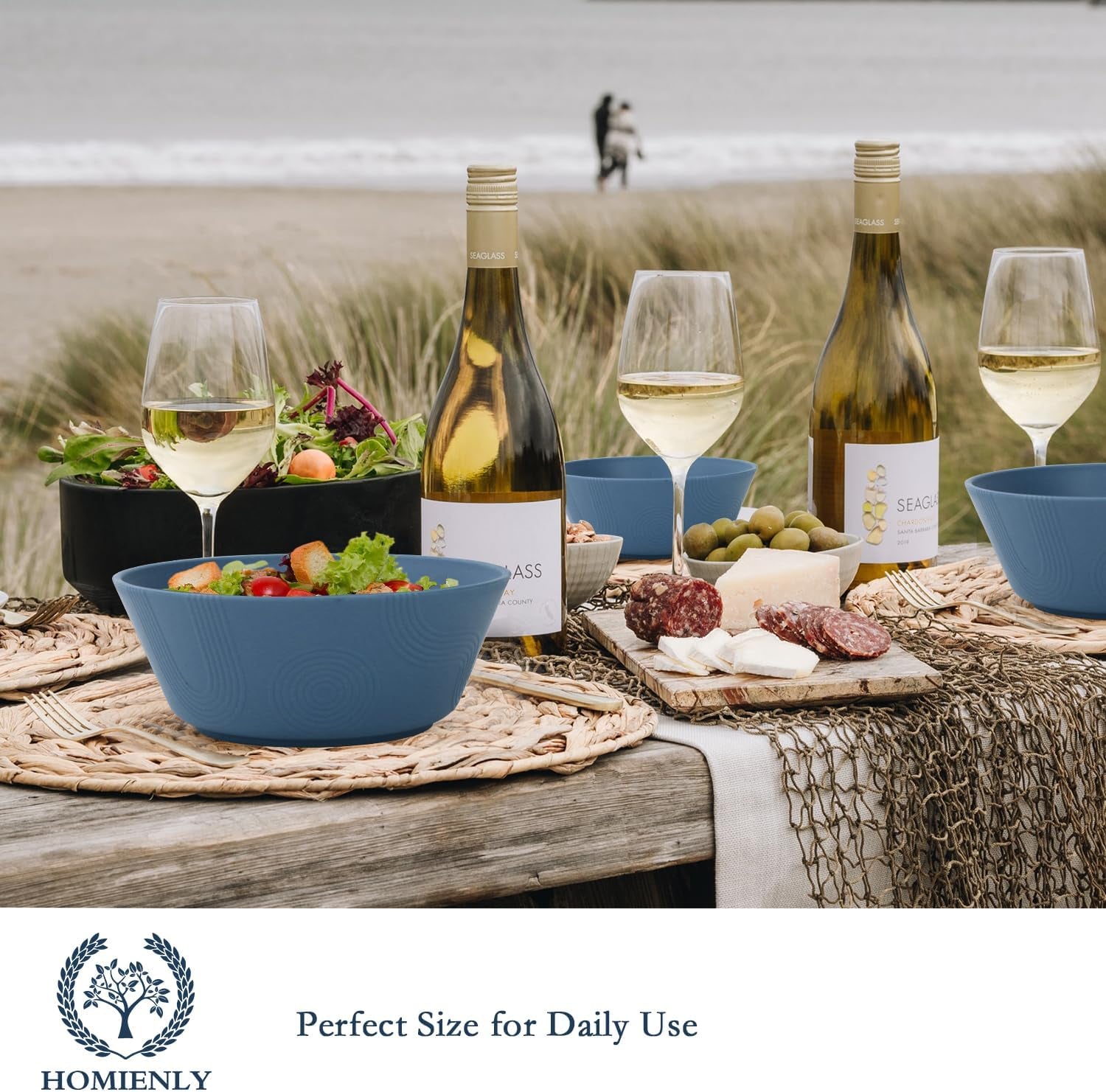 Wheat Straw 36 Oz Soup Bowl Set - 6 Unbreakable, Microwave and Dishwasher Safe Dinnerware, Eco-Friendly Alternative to Plastic, Ideal for Kitchen Use, Soup, Dinner, and Pho (Navy Blue)
