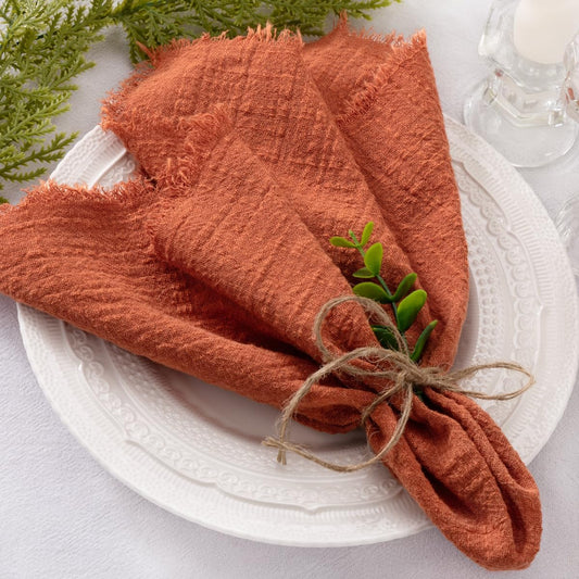 Set of 6 Linen Napkins Terracotta Easter Spring Cloth Napkins Washable Cotton Dinner Napkins Fringe 17"X17" for Wedding Party Bridal Baby Shower Birthday Table Decorations