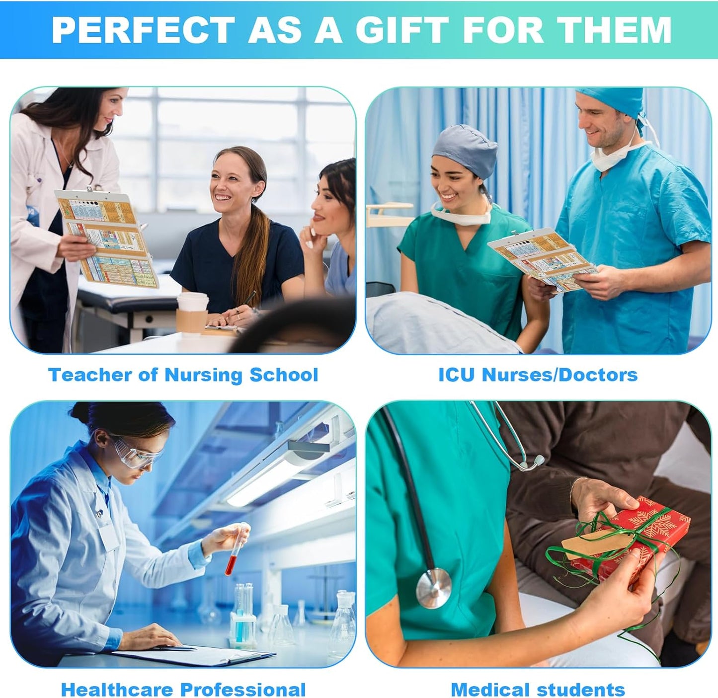 Clipboards Nursing Clipboard Trifold Foldable, 3 Layers Aluminum Nurse Clipboards with Nursing Edition Cheat Sheets Folding Pocket Size for Students, Nurses and Doctors (Light G)