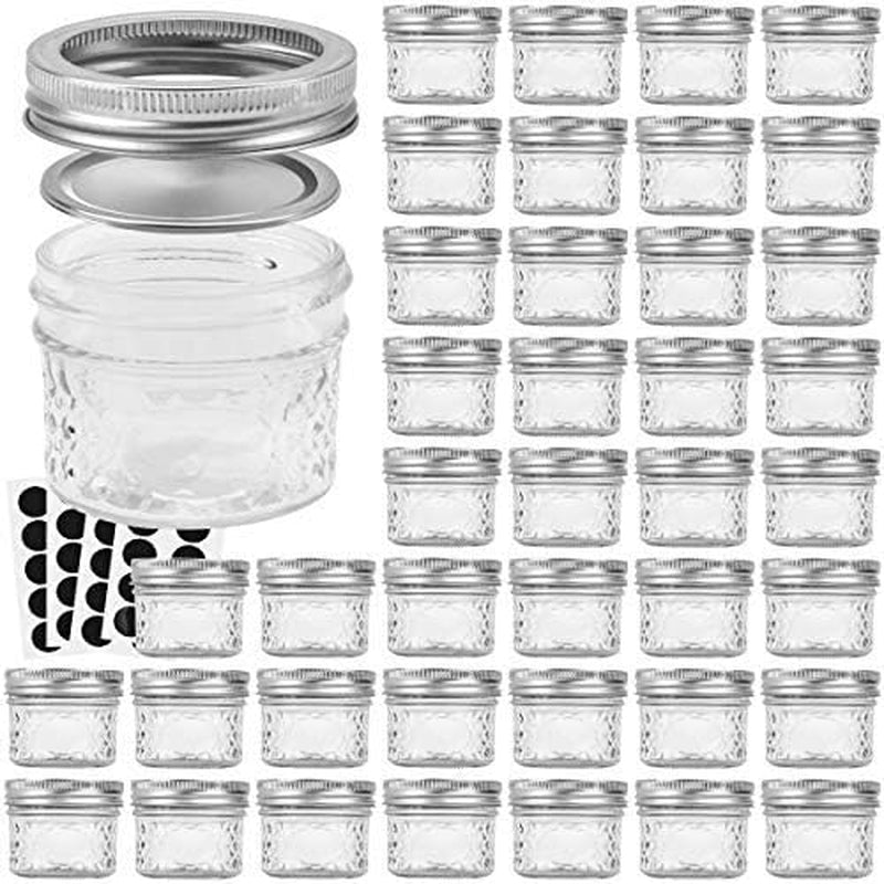 4 oz Mason Jars with Regular Lids - 40 Pack, Perfect for Jam, Honey, Wedding and Shower Favors, DIY Spice Storage
