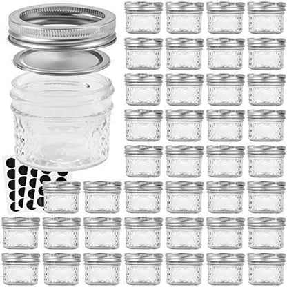 4 oz Mason Jars with Regular Lids - 40 Pack, Perfect for Jam, Honey, Wedding and Shower Favors, DIY Spice Storage