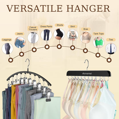 2 Pack Legging Organizer& Bra Hanger, 2 in 1 Space Saving Hanger Max 30 Leggings & Bras Capacity for Closet Organizers and Storage, Metal Yoga Pant Hangers& Foldable Wood Tank Top Organizer