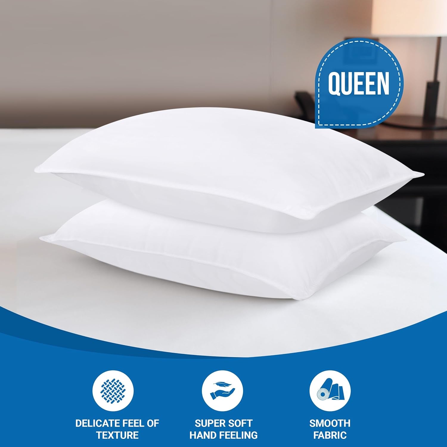 Bed Pillows for Sleeping (White), Queen Size, Set of 2, Hotel Pillow, Cooling Pillows for Side, Back or Stomach Sleepers