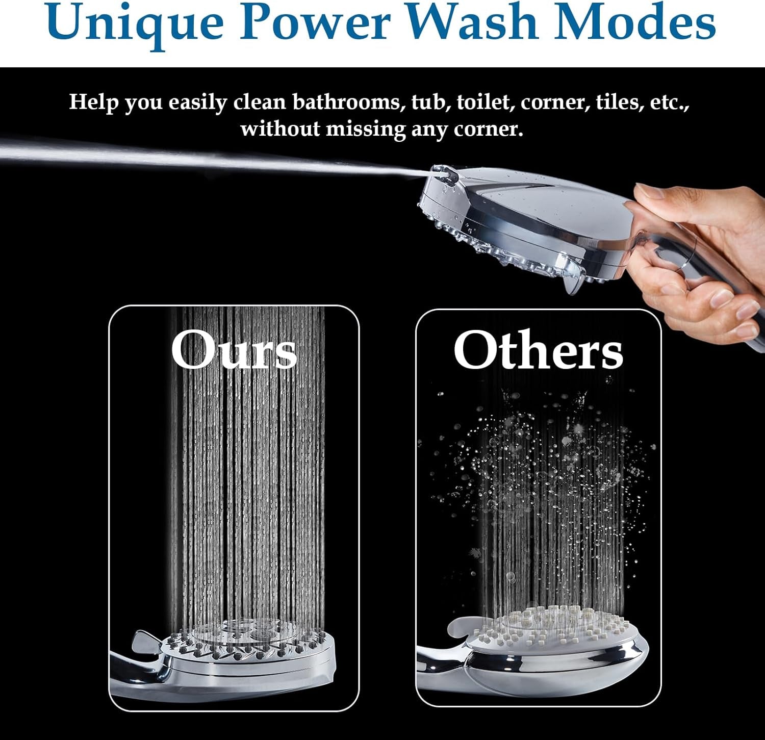 10 Settings Shower Head with Handheld, 5" High Pressure Showerhead Include 2 Powerful Wash Modes for Cleaning Bathroom, Hand Held Shower Head Set with Stainless Steel Hose Filter for Hard Water