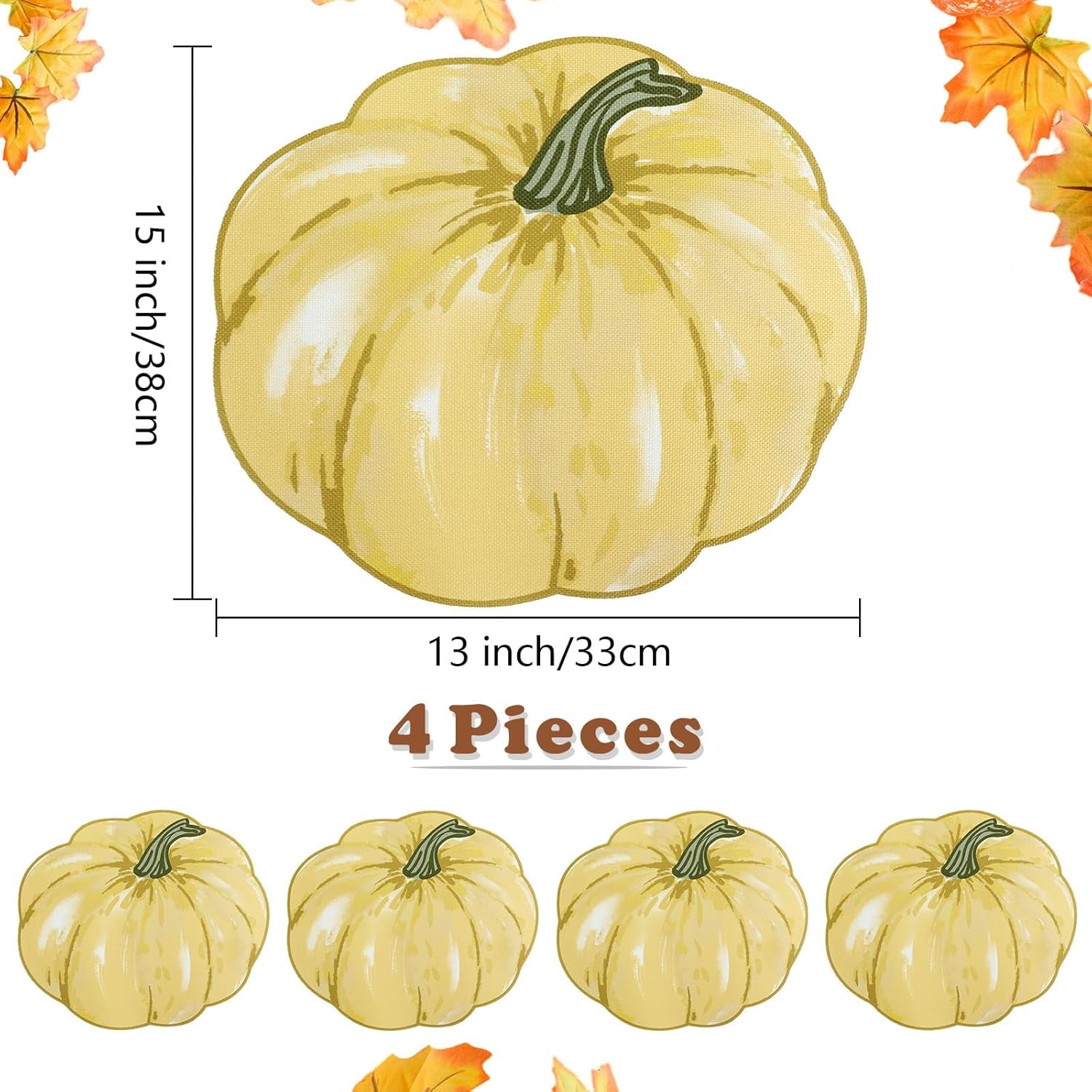 Fall Placemats Set of 4, Autumn Printed Pumpkin Textured Fabric Place Mats for Kitchen Dining Table,Thanksgiving Harvest Halloween Holiday Decor Placemat, Water-Proof, Washable, Each 13" X 15"