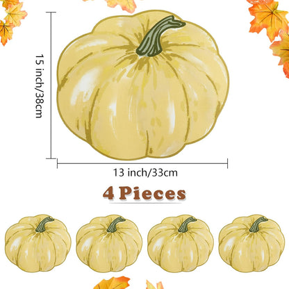 Fall Placemats Set of 4, Autumn Printed Pumpkin Textured Fabric Place Mats for Kitchen Dining Table,Thanksgiving Harvest Halloween Holiday Decor Placemat, Water-Proof, Washable, Each 13" X 15"