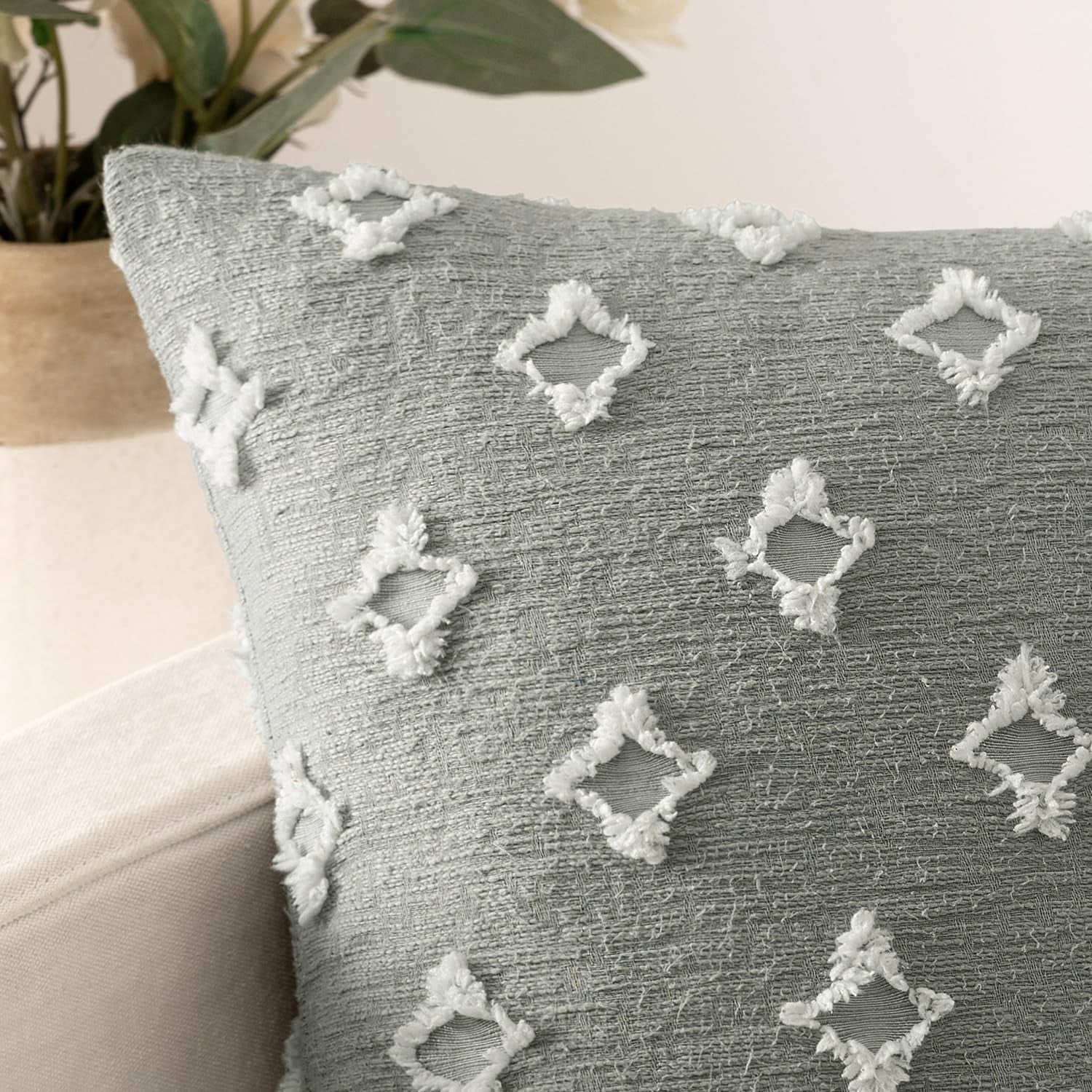 Set of 2 Decorative Throw Pillow Covers Rhombic Jacquard Pillowcase Soft Square Cushion Case for Couch Sofa Bed Bedroom Living Room, 18X18 Inch, Light Grey