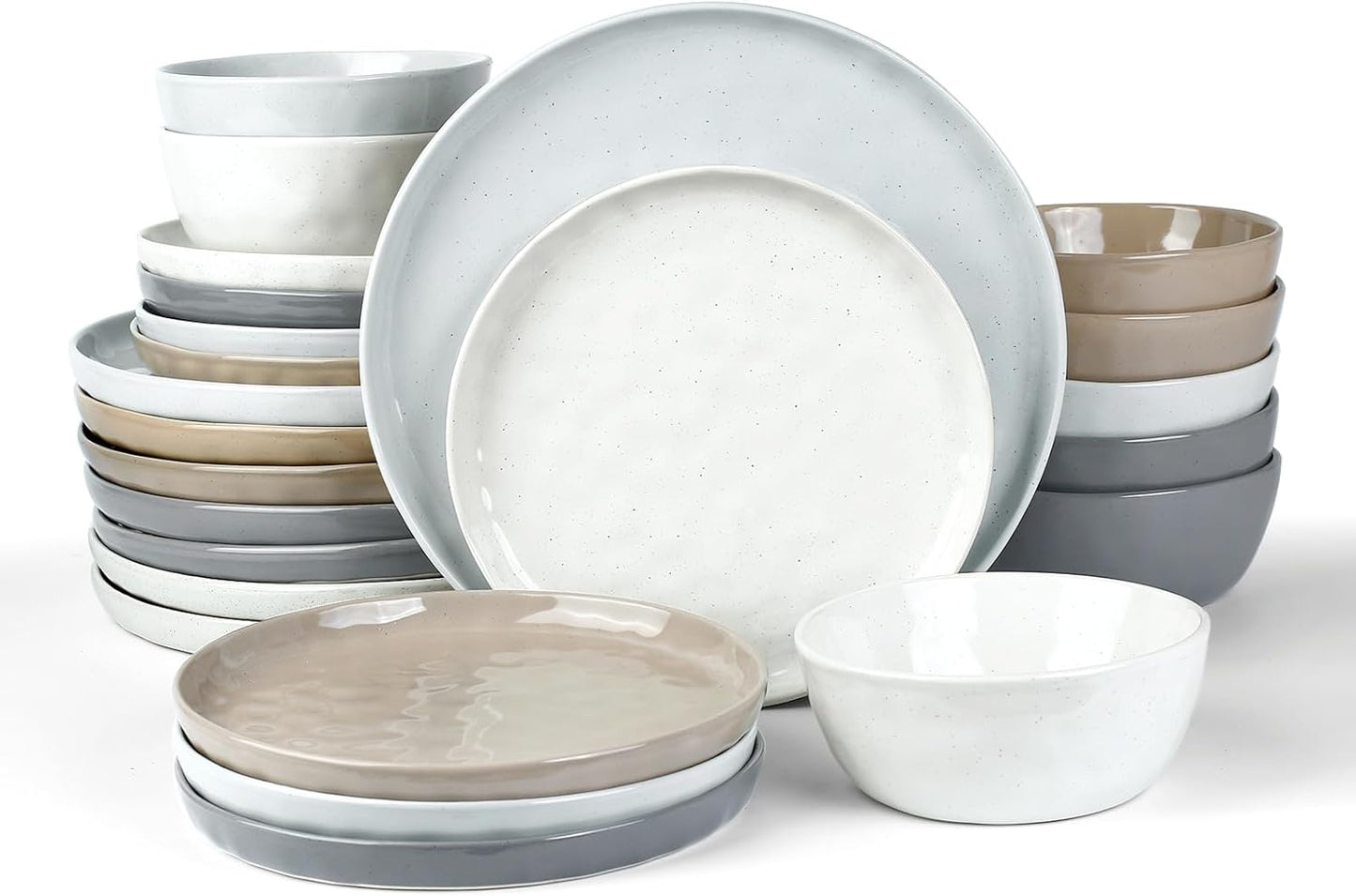 12-Piece Ocean Round Dinnerware Set for 4, Reactive Glaze, Microwave and Dishwasher Safe, Scratch Resistant, Cappuccino White