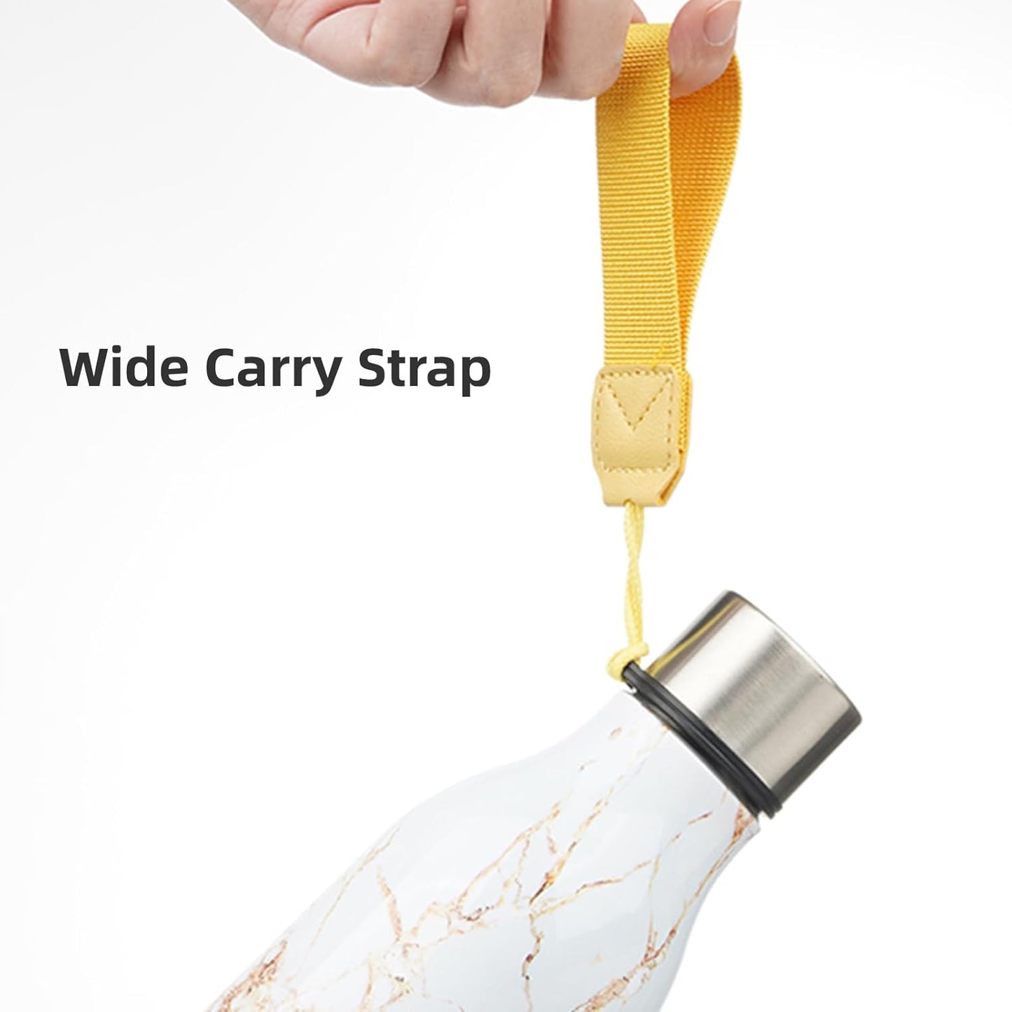 Insulated Water Bottle with Strap,18 Oz Double Wall Stainless Steel Vacuum Bottles Metal Water Flask,Marble Amber