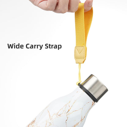 Insulated Water Bottle with Strap,18 Oz Double Wall Stainless Steel Vacuum Bottles Metal Water Flask,Marble Amber