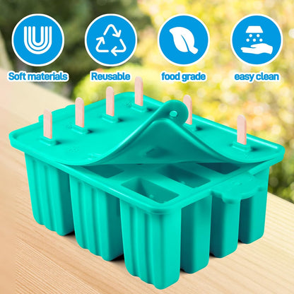Popsicles Molds, Silicone Ice Pop Mold Food Grade Cakesicles Mold for Ice Cream 50 Popsicle Sticks 50 Popsicle Bag (Blue, 12 Cavities)
