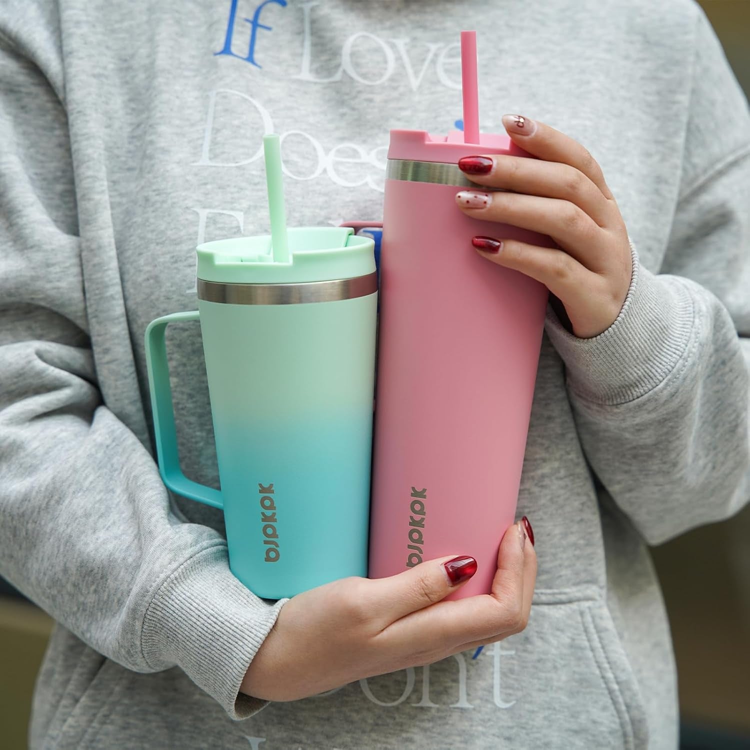 Insulated Tumbler with Handle, 30Oz Insulated Tumblers with Lid and Straw, Stainless Steel Metal Water Bottles, Coffee Travel Mugs, Cups, Mint