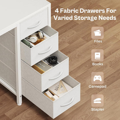 47-Inch Computer Desk with Four Drawers, LED Lighting, and Power Outlets - Spacious Home Office and Gaming Desk in White