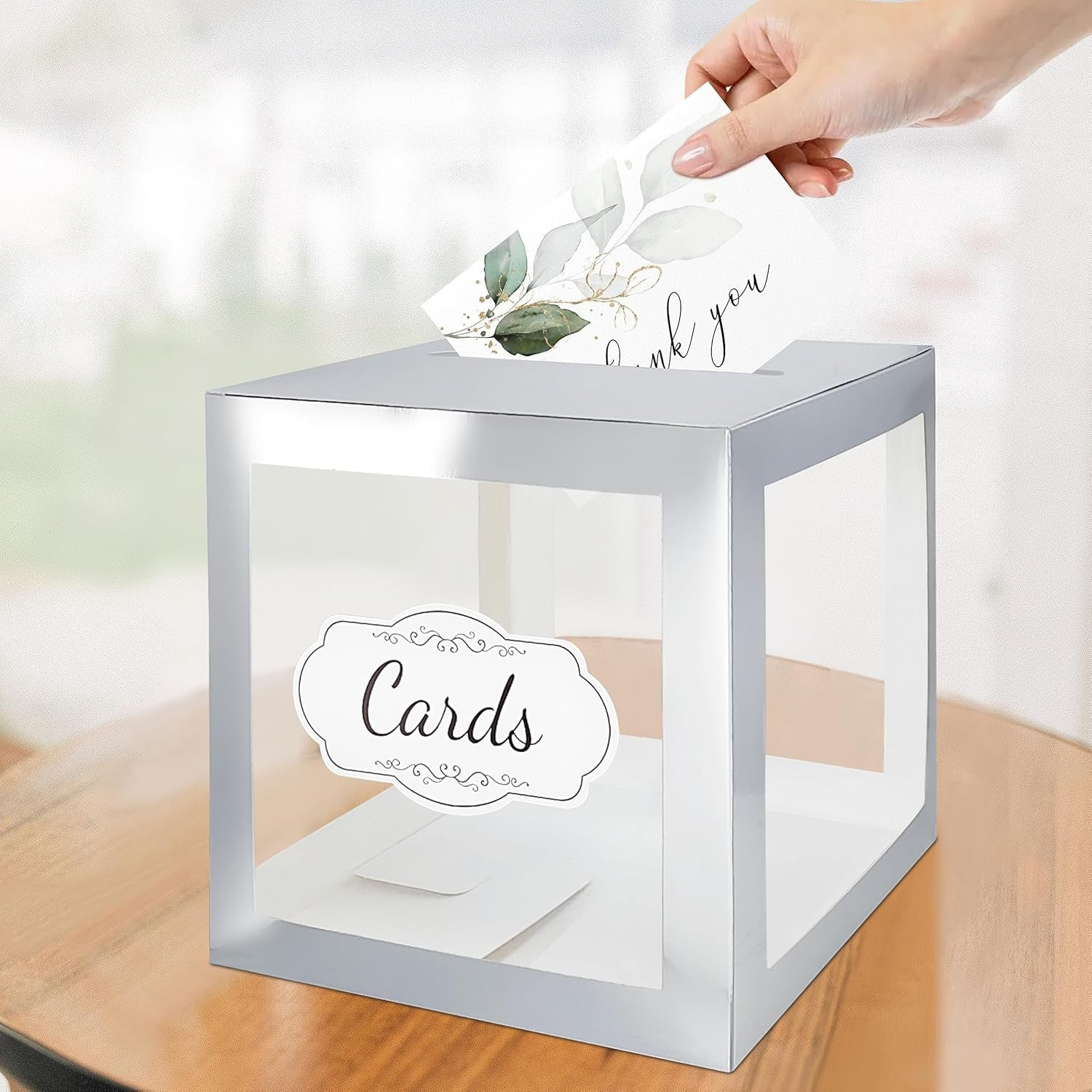 Wedding Card Box for Reception, Transparent with Silver Border Money Box for Wedding, Baby Showers, Wishing Well Party, Birthdays, Retirements, Open Houses, Anniversaries(Clear Silver)