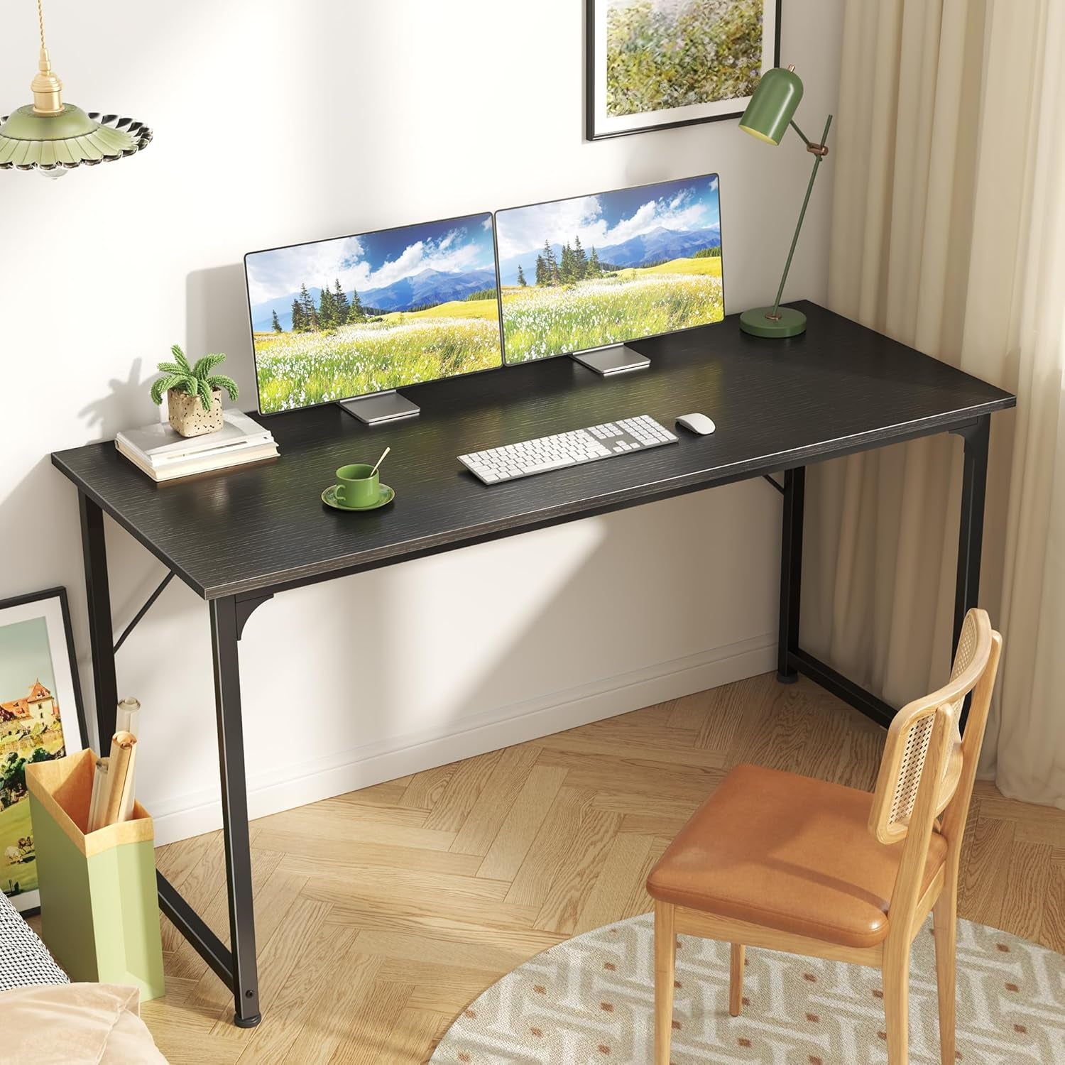 55-Inch Modern Home Office Desk with Sturdy Metal Frame, Ideal for Gaming and Writing, Black Finish