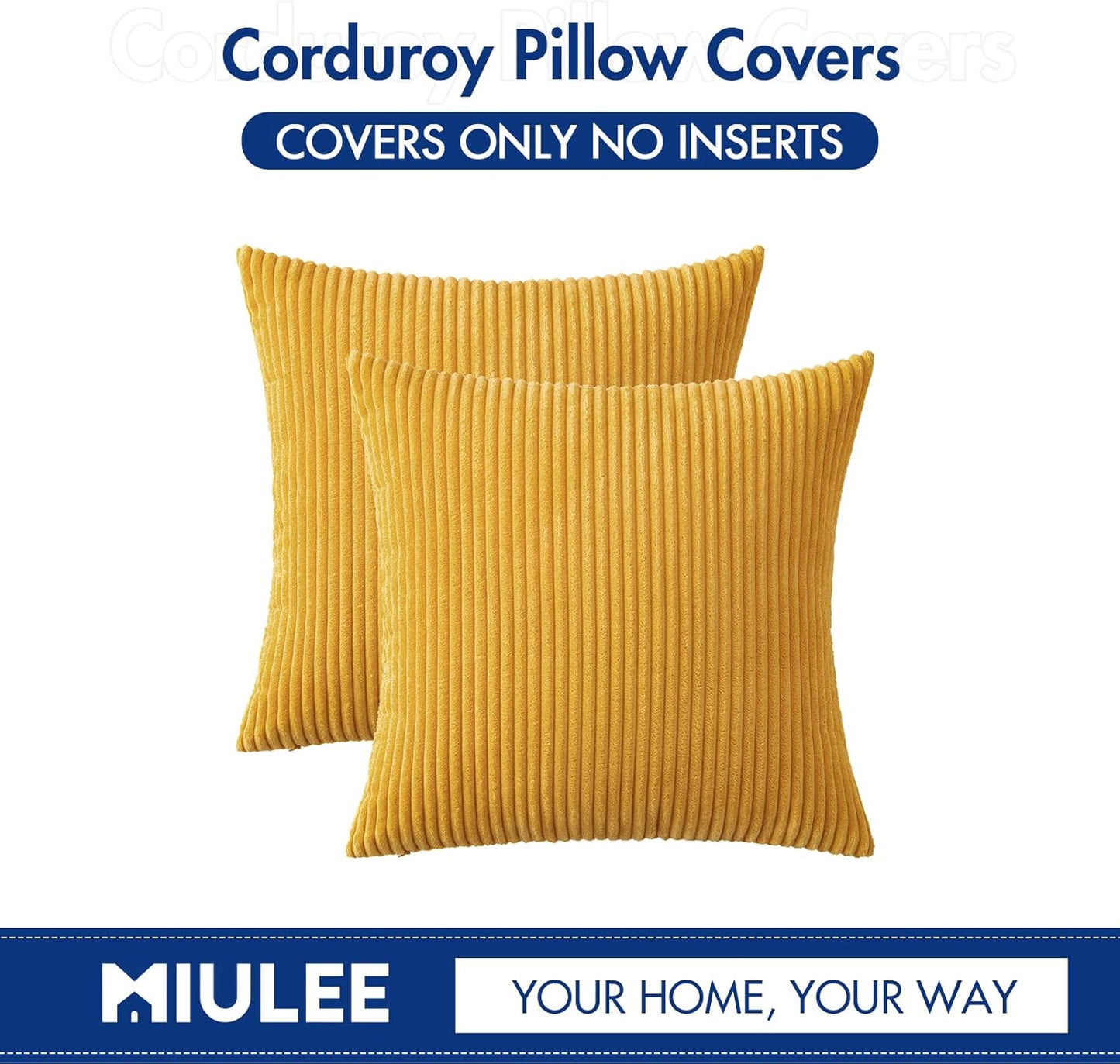 Pack of 2 Pillow Covers Soft Soild Decorative Square Throw Pillow Covers Set Cushion Cases Pillowcases for Sofa Bedroom Car 18 X 18 Inch 45 X 45 Cm Mustard Yellow