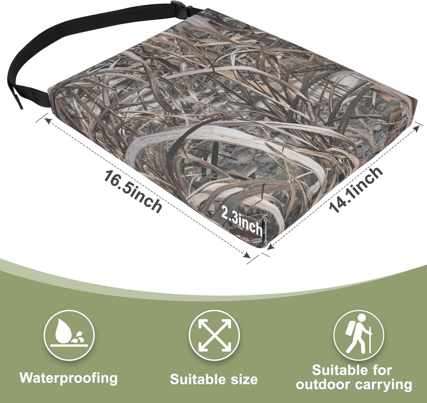 1PCS Portable Hunting Seat Cushion, 16.5 X 14.1 X2.3In Thickening Lightweight Outdoor Cushion, Waterproof Sponge Dirty Proof Pad for Hunting, Camping, Stadium, Outdoor Sports(Reed Camouflage)
