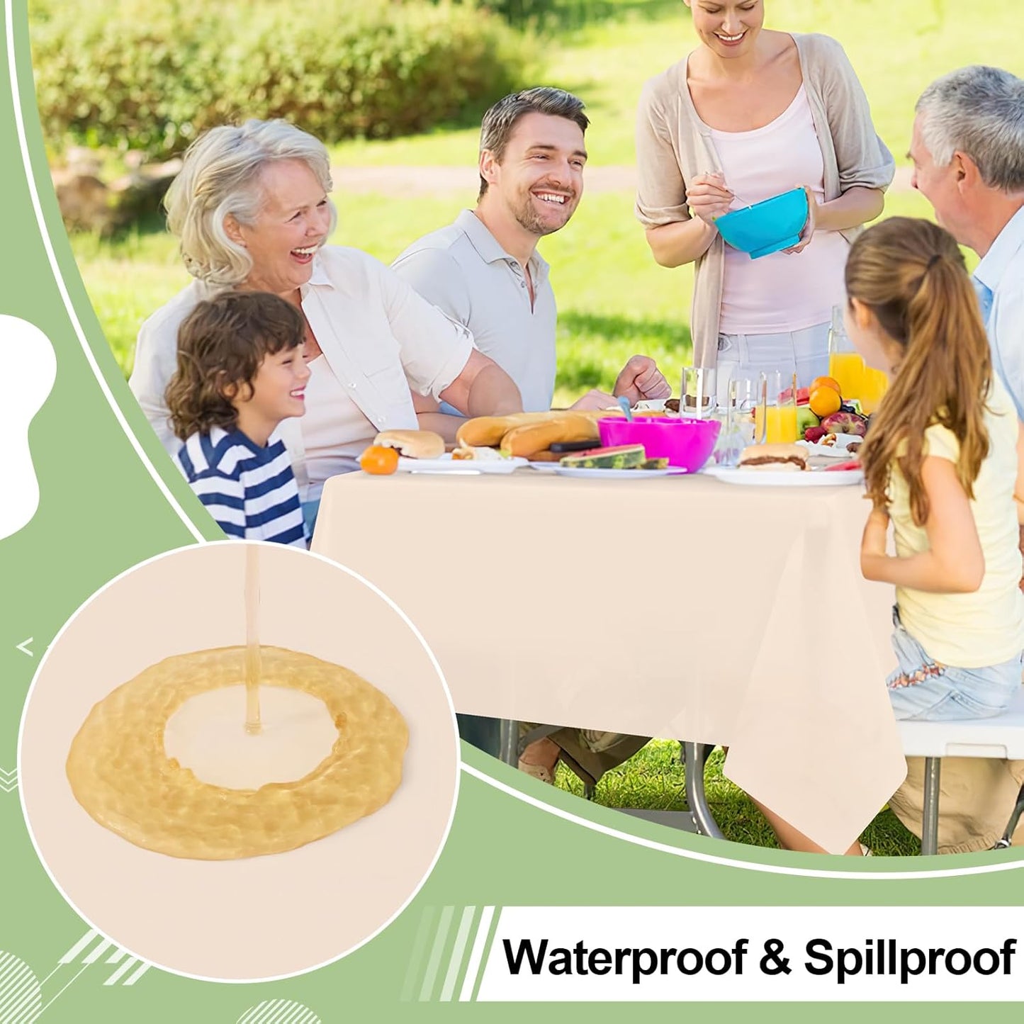 6 Packs Disposable Plastic Table Cloth, 54 X 108 Inch Waterproof Rectangle Tablecloth, Leakproof & Sturdy Decorative Table Covers for Picnic, Party and Outdoor, Ivory