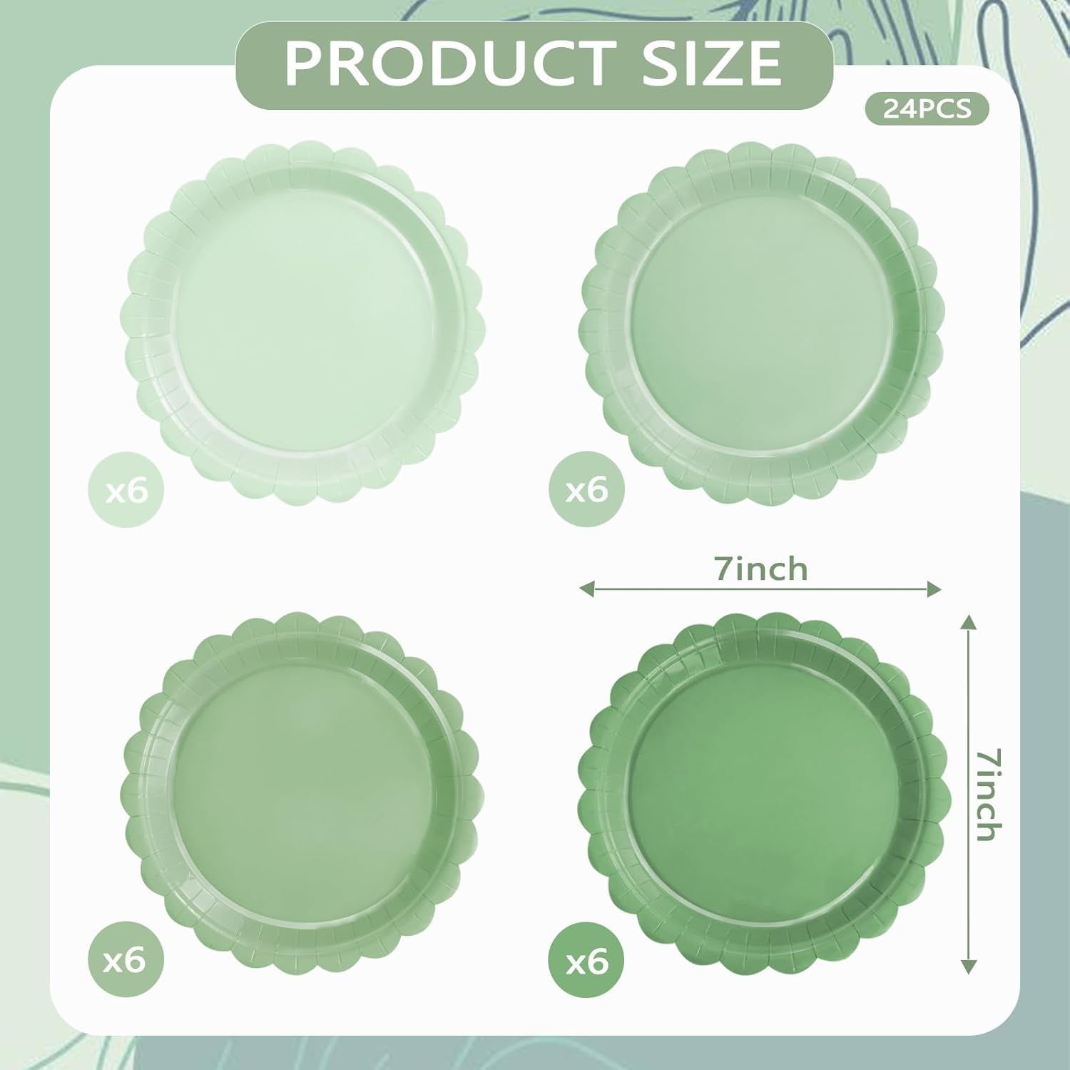 24 Pcs Sage Green Paper Plates Gradient Green Party Plates 7”Disposable round Dessert Plates for Birthday Wedding Bridal Engagement Baby Shower Party Supplies Dessert Plates Tableware