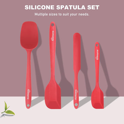 Silicone Spatula Set, Rubber Spatula High Heat-Resistant Premium Bpa-Free One Piece Seamless Design Cooking Spatulas Utensils Set for Kitchen 4Pack(Red)