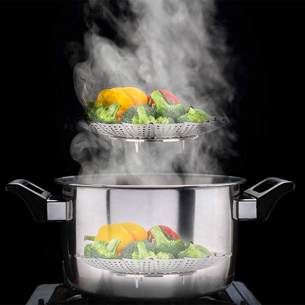 Vegetable Steamer Basket, Premium Stainless Steel Veggie Steamer Basket - Folding Expandable Steamers to Fits Various Size Pot Small by  (5.5" to 9.2")