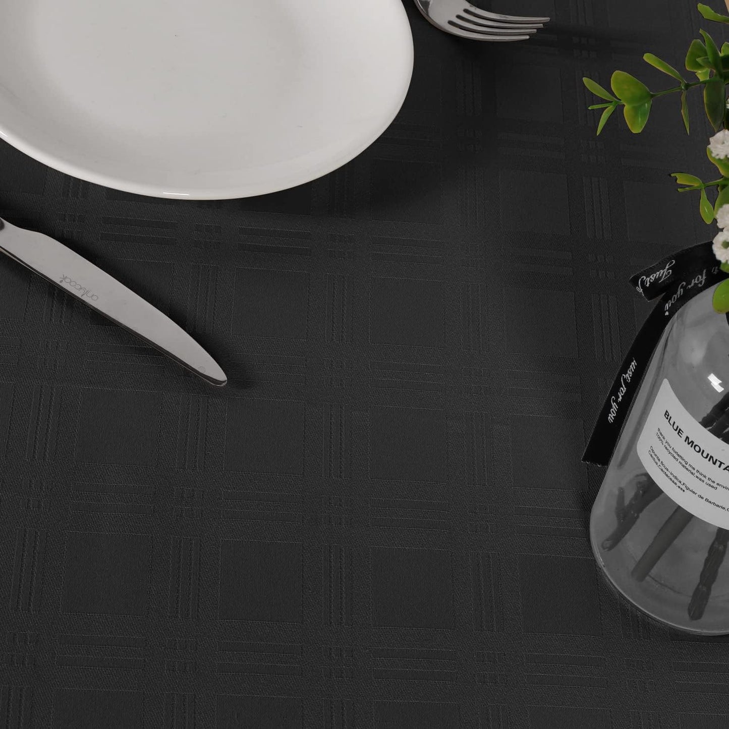 210GSM Solid Checkered Jacquard Table Cloth - Heavy Duty Waterproof Wrinkle Free Microfiber Tablecloth, Decorative Fabric Table Cover for Outdoor and Indoor Use (Dark Grey, round 70 Inch)