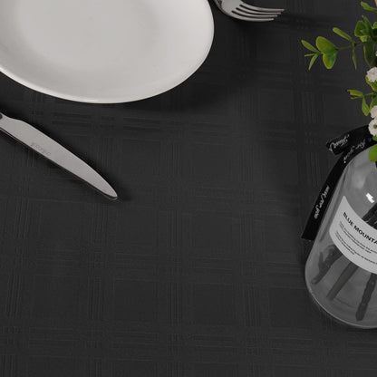 210GSM Solid Checkered Jacquard Table Cloth - Heavy Duty Waterproof Wrinkle Free Microfiber Tablecloth, Decorative Fabric Table Cover for Outdoor and Indoor Use (Dark Grey, round 70 Inch)