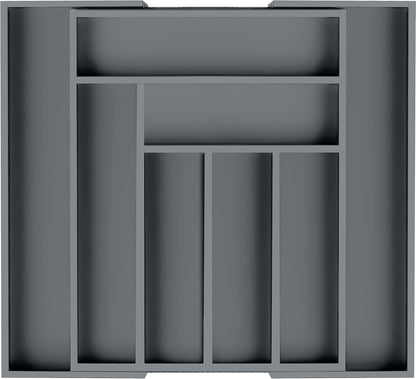 Expandable Bamboo Utensil Drawer Organizer, Silverware Organizer for Cutlery, Utensils, Flatware Holder (6-8 Slots, Grey) Pack of 1