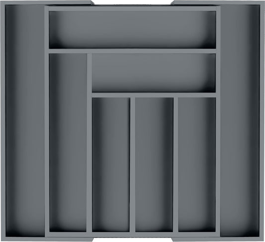 Expandable Bamboo Utensil Drawer Organizer, Silverware Organizer for Cutlery, Utensils, Flatware Holder (6-8 Slots, Grey) Pack of 1