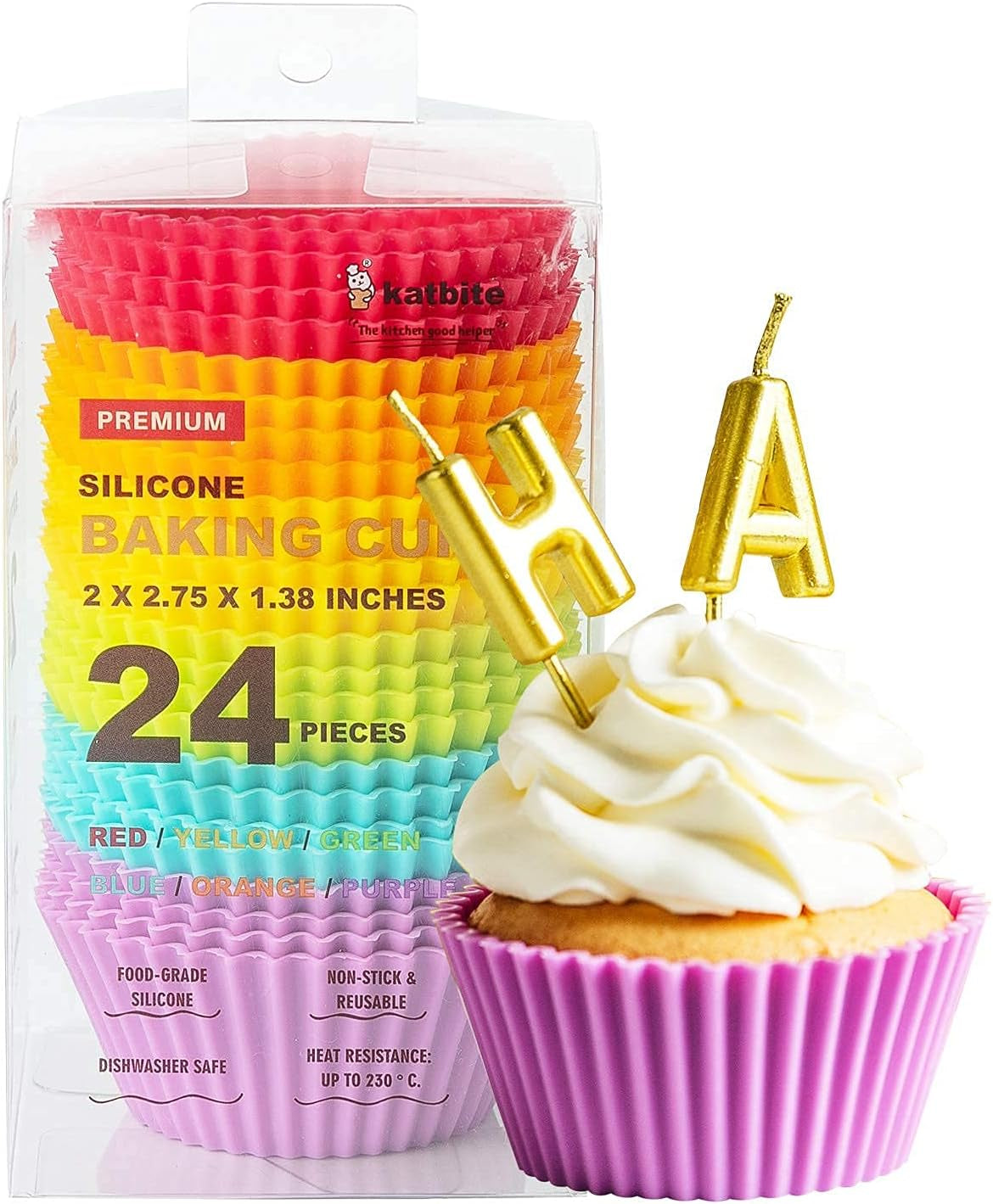 Silicone Cupcake Baking Cups 48 Pack, Heavy Duty Silicone Baking Cups, Reusable & Non-Stick Muffin Cupcake Liners Holders Set for Party Halloween Christmas Bakery Molds Supplies