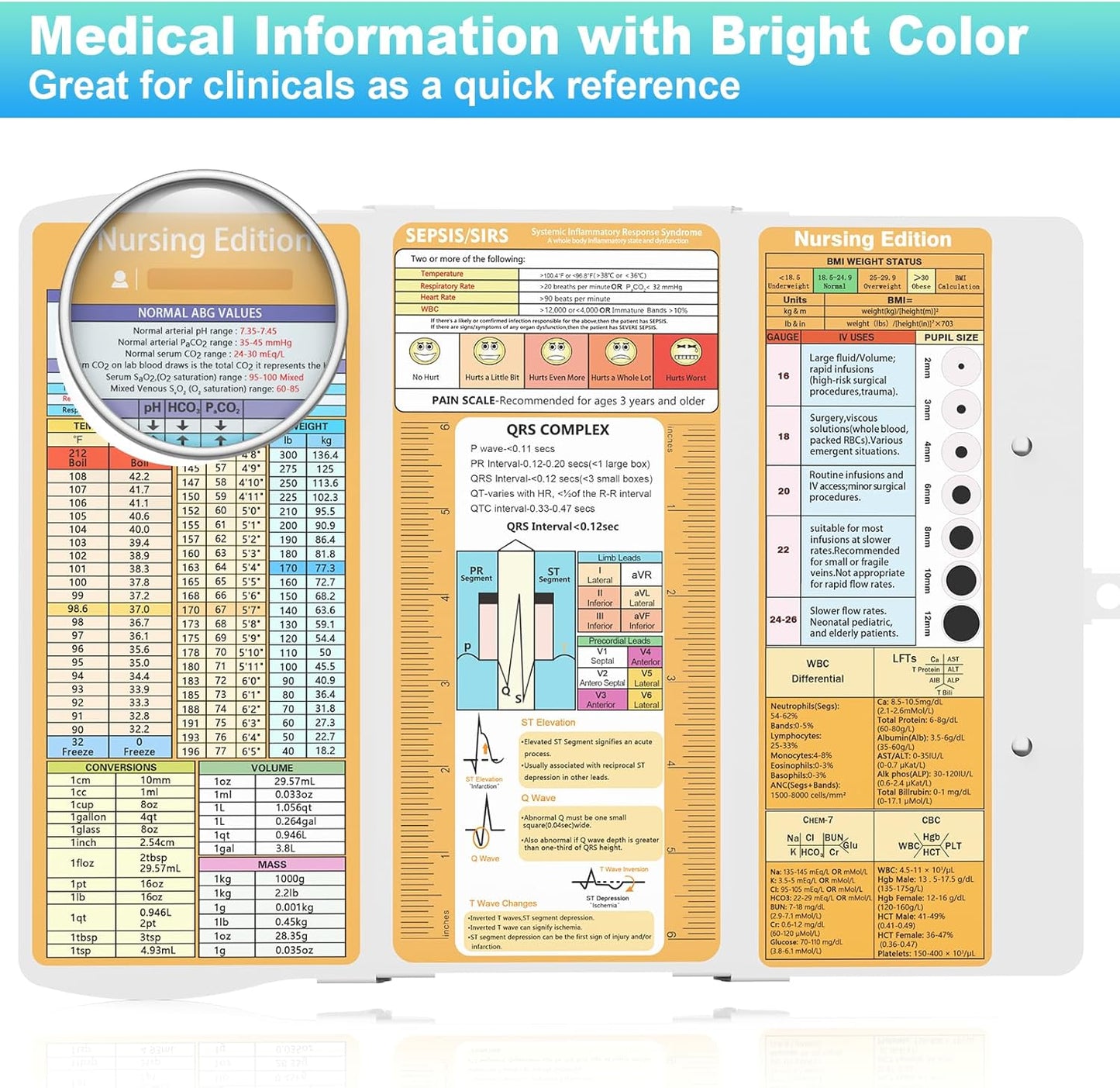 Clipboards Nursing Clipboard Trifold Foldable, 3 Layers Aluminum Nurse Clipboards with Nursing Edition Cheat Sheets Folding Pocket Size for Students, Nurses and Doctors (Light G)
