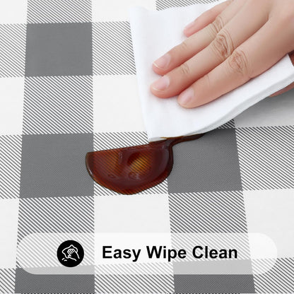 Rectangle Elastic Waterproof Fitted Vinyl Tablecloths with Flannel Backing, Buffalo Plaid Design for Dining and Outdoor Use (White and Grey, 30" x 72")