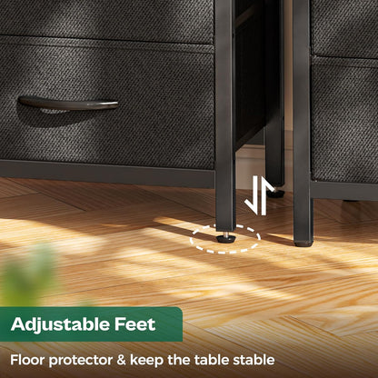 Charcoal Gray Nightstand with Integrated Charging Station, Fabric Drawers, Open Shelf, and USB Ports