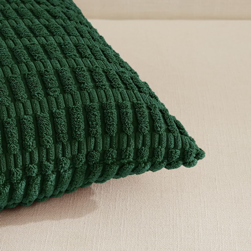 2 Packs Boho Dark Green Decorative Throw Pillow Covers 18X18 Inch for Couch Bed Sofa, Rustic Modern Farmhouse Home Decor, Soft Plush Corduroy Cute Square Cushion Case 45X45 Cm