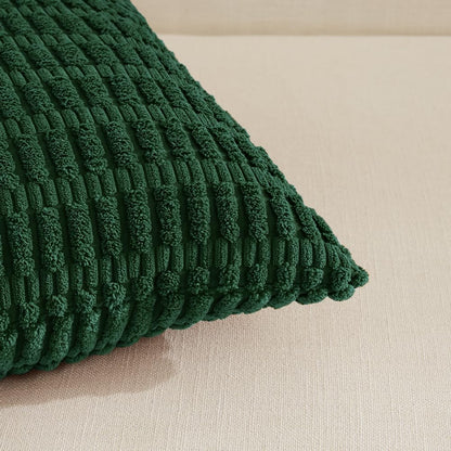 2 Packs Boho Dark Green Decorative Throw Pillow Covers 18X18 Inch for Couch Bed Sofa, Rustic Modern Farmhouse Home Decor, Soft Plush Corduroy Cute Square Cushion Case 45X45 Cm