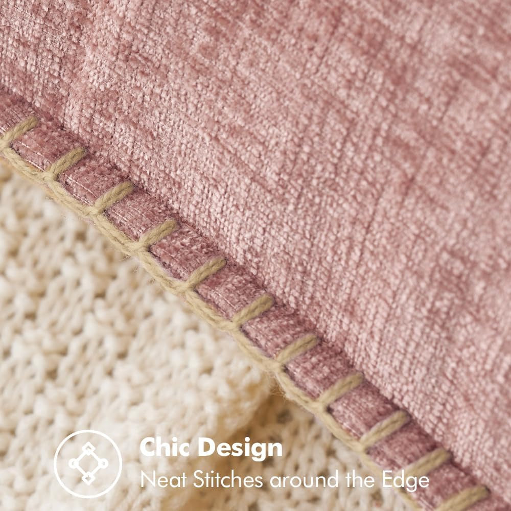 Pack of 2 Couch Throw Pillow Covers 18X18 Inch Blush Pink Farmhouse Decorative Pillow Covers with Stitched Edge Soft Chenille Solid Dyed Spring Pillow Covers for Sofa Bed Living Room