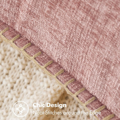 Pack of 2 Couch Throw Pillow Covers 18X18 Inch Blush Pink Farmhouse Decorative Pillow Covers with Stitched Edge Soft Chenille Solid Dyed Spring Pillow Covers for Sofa Bed Living Room