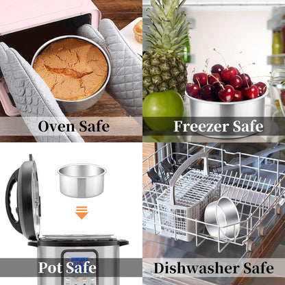 4 Inch round Cake Pan Set of 3, Stainless Steel round Baking Layer Pans Bakeware for Layer Birthday Cake, Fit Oven/Pots/Pressure Cooker, Leakproof & Dishwasher Safe, Silver