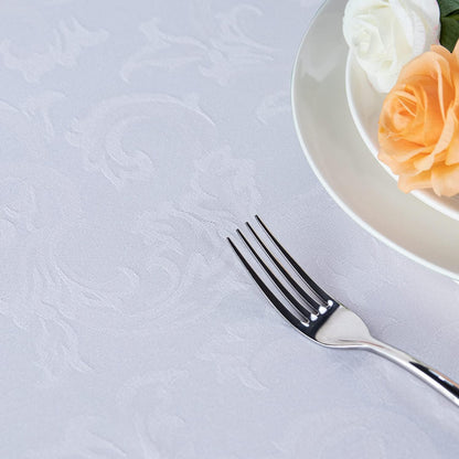 210GSM Solid Flower Jacquard Table Cloth - Heavy Duty Waterproof Wrinkle Free Microfiber Tablecloth, Decorative Fabric Table Cover for Outdoor and Indoor Use (White, Rectangle 52 X 70 Inch)