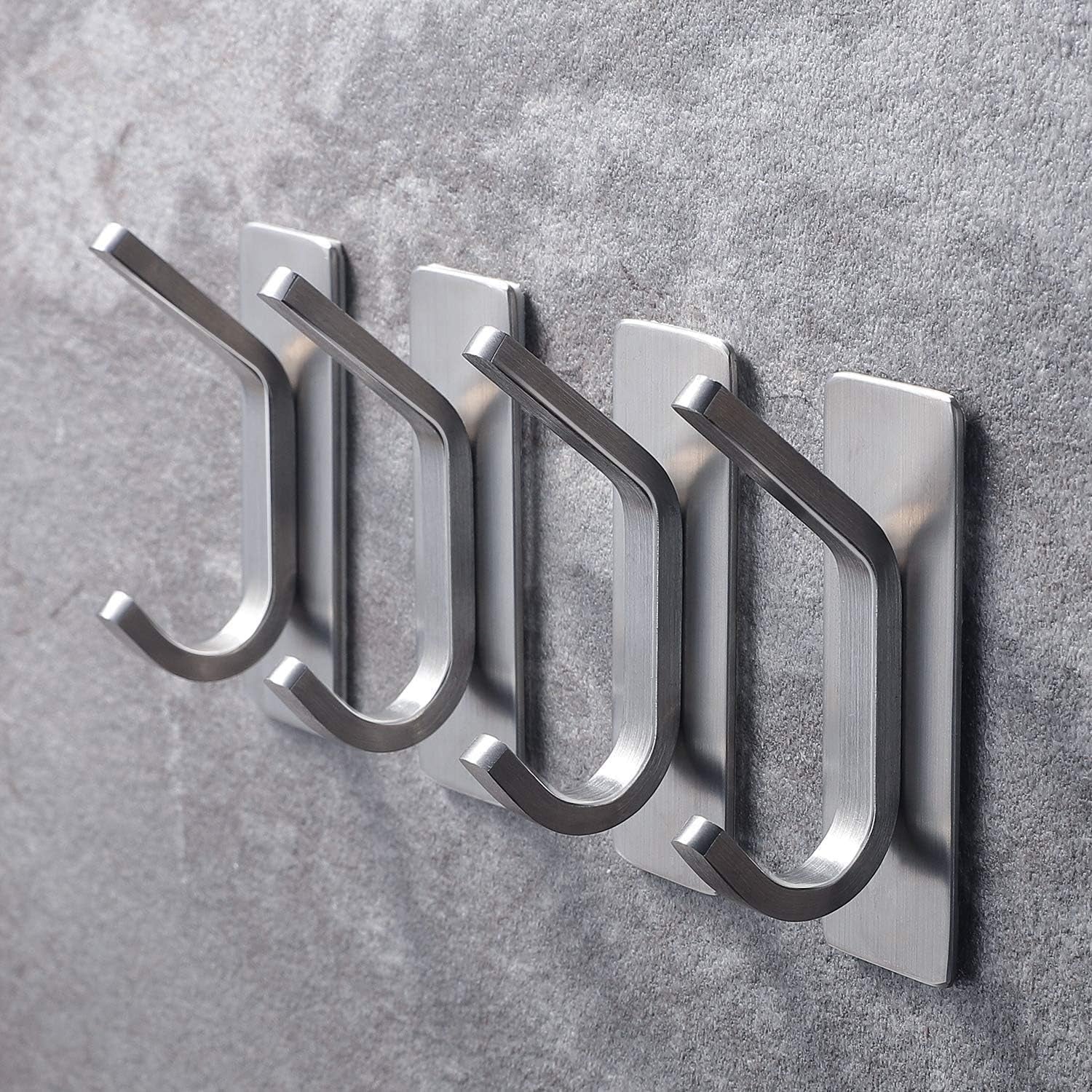 Stainless Steel Adhesive Towel Hooks - 4-Pack Wall Hooks for Coats, Robes, and Towels for Bathroom and Kitchen Use
