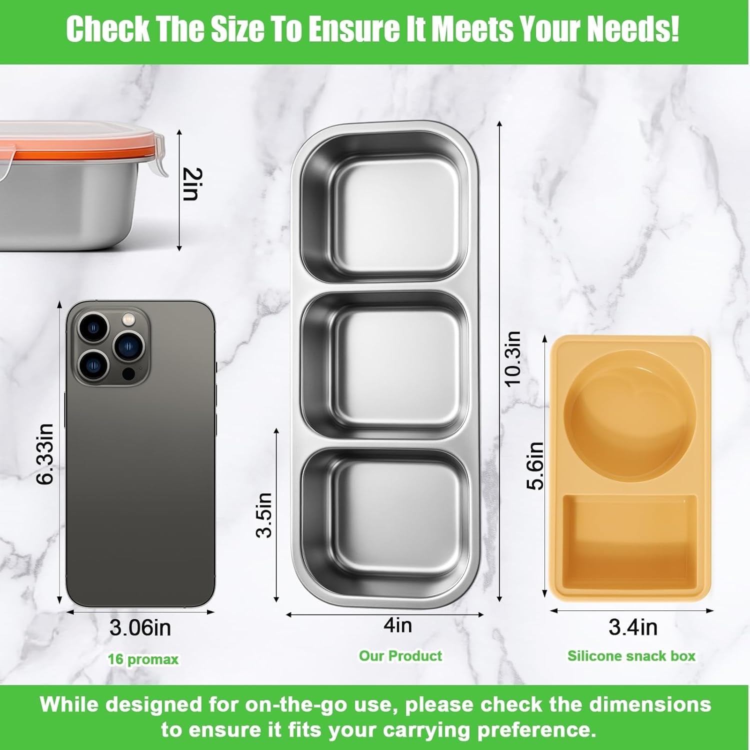 Snackle Box Container Stainless Steel, Reusable Snack Containers with Lids, 3 Compartment Divided Food Storage Containers for School, Home, Travel