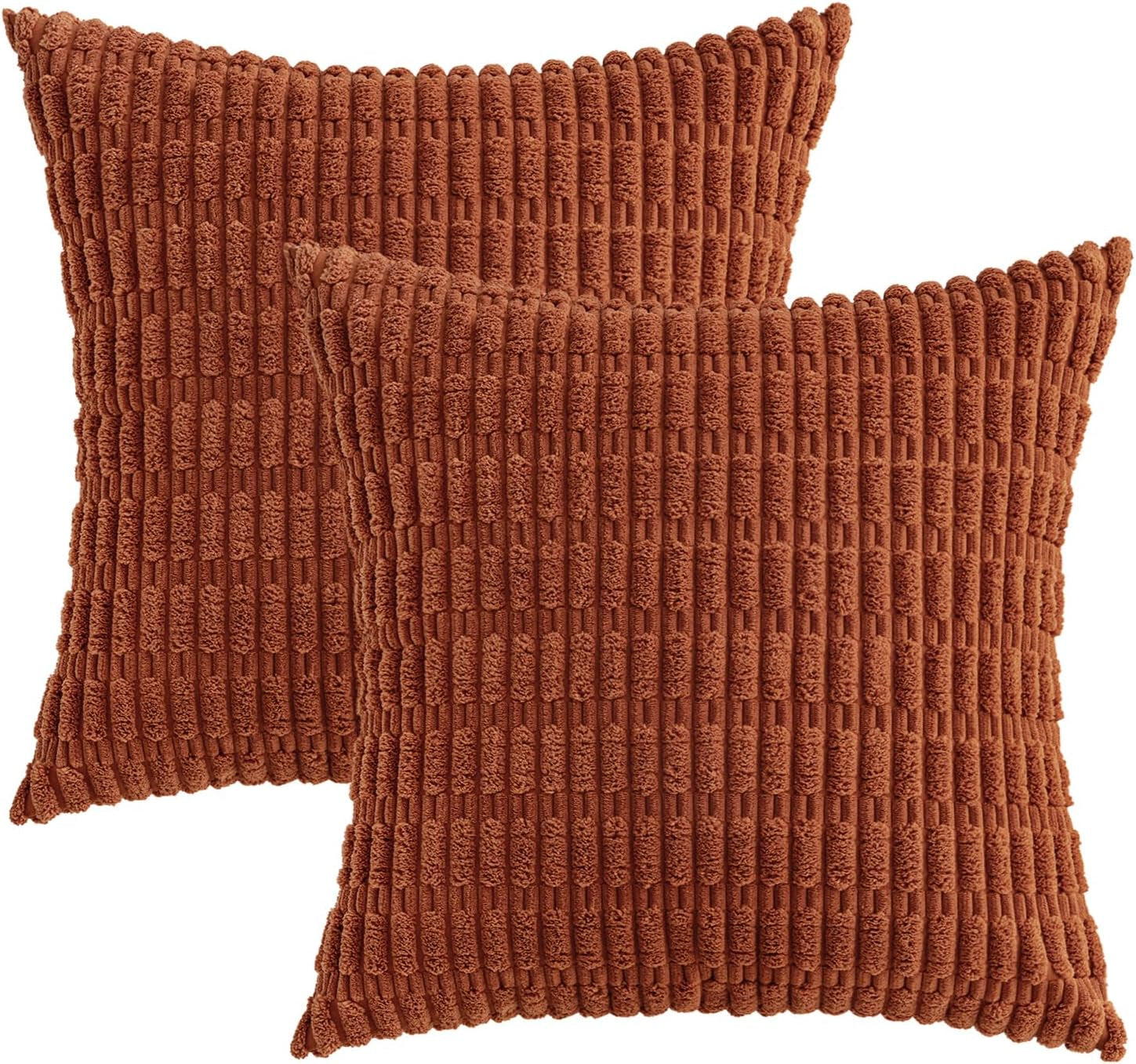 Pack of 2 Dark Rust Corduroy Decorative Fall Pillow Covers 18X18 Inch Soft Boho Striped Throw Pillow Covers Modern Farmhouse Home Decor for Summer Sofa Living Room Couch Bed